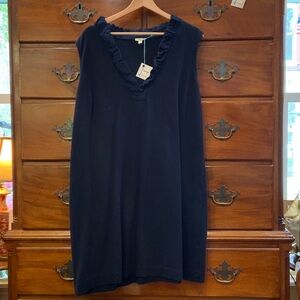 Talbots Navy Ruffle Neckline dress